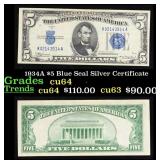 1934A $5 Blue Seal Silver Certificate Grades Choic