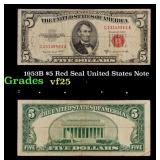 1953B $5 Red Seal United States Note Grades vf+