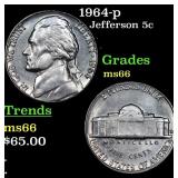 1964-p Jefferson Nickel 5c Grades GEM+ Unc