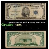 1953B $5 Blue Seal Silver Certificate Grades vf+