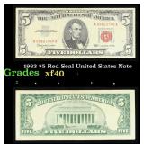 1963 $5 Red Seal United States Note Grades xf