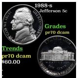 1988-s Proof Jefferson Nickel 5c pr70 dcam SEGS