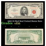 1963 $5 Red Seal United States Note Grades vf++