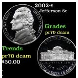 2002-s Proof Jefferson Nickel 5c pr70 dcam SEGS