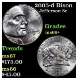 2005-d Bison Jefferson Nickel 5c ms66+ SEGS