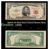 1953A $5 Red Seal United States Note Grades vf++