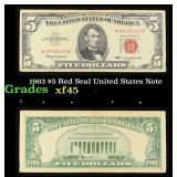 1963 $5 Red Seal United States Note Grades xf+