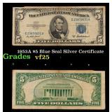 1953A $5 Blue Seal Silver Certificate Grades vf+