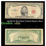 1953B $5 Red Seal United States Note Grades vf+