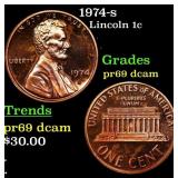 1974-s Proof Lincoln Cent 1c Grades GEM++ Proof De