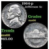 1964-p Jefferson Nickel 5c Grades GEM+ Unc