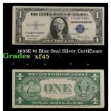 1935E $1 Blue Seal Silver Certificate Grades xf+