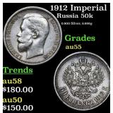 1912 Imperial Russia 50 Kopeks Silver Y# 58.2 Grad