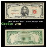 1963 $5 Red Seal United States Note Grades vf++