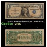 1957B $1 Blue Seal Silver Certificate Grades vf+