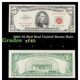 1963 $5 Red Seal United States Note Grades xf+