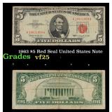 1963 $5 Red Seal United States Note Grades vf+