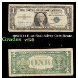 1957B $1 Blue Seal Silver Certificate Grades vf+