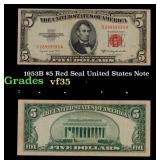 1953B $5 Red Seal United States Note Grades vf++