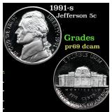 1991-s Proof Jefferson Nickel 5c Grades GEM++ Proo