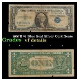 1957B $1 Blue Seal Silver Certificate Grades vf de