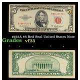 1953A $5 Red Seal United States Note Grades vf++