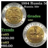 1994 Russia 50 Rubles Y# 371 Grades Brilliant Unci