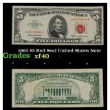 1963 $5 Red Seal United States Note Grades xf