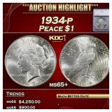 *Highlight* 1934-p Peace Dollar $1 ms65+ SEGS (fc)