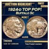 *Highlight* 1924-d Buffalo Nickel TOP POP! 5c ms66