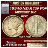 *Highlight* 1934-d Mercury Dime Near Top Pop! 10c