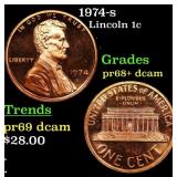 1974-s Proof Lincoln Cent 1c Grades GEM++ Proof De