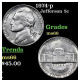 1974-p Jefferson Nickel 5c Grades GEM+ Unc