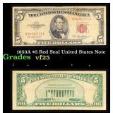 1953A $5 Red Seal United States Note Grades vf+