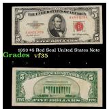 1953 $5 Red Seal United States Note Grades vf++