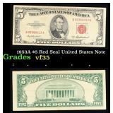 1953A $5 Red Seal United States Note Grades vf++