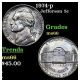 1974-p Jefferson Nickel 5c Grades GEM+ Unc