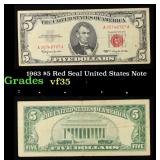 1963 $5 Red Seal United States Note Grades vf++