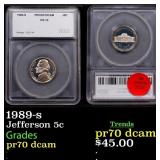 1989-s Proof Jefferson Nickel 5c pr70 dcam SEGS