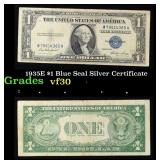 1935E $1 Blue Seal Silver Certificate Grades vf++