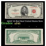 1953C $5 Red Seal United States Note Grades xf+