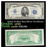 1934A $5 Blue Seal Silver Certificate Grades xf+