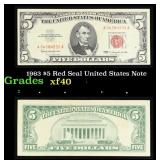 1963 $5 Red Seal United States Note Grades xf