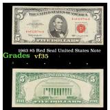 1963 $5 Red Seal United States Note Grades vf++