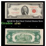 1953B $2 Red Seal United States Note Grades xf