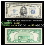 1934A $5 Blue Seal Silver Certificate Grades Selec