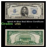 1934A $5 Blue Seal Silver Certificate Grades vf++