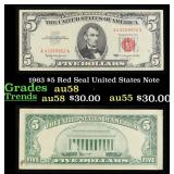 1963 $5 Red Seal United States Note Grades Choice