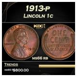 1913-p Lincoln Cent 1c ms66 rb SEGS