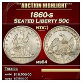 *Highlight* 1860-s Seated Half Dollar 50c ms64 SEG